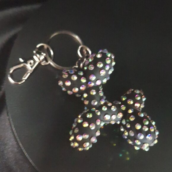 Bedazzled Balloon Dog Keychain, Black with Iridescent Stones - Picture 3 of 5